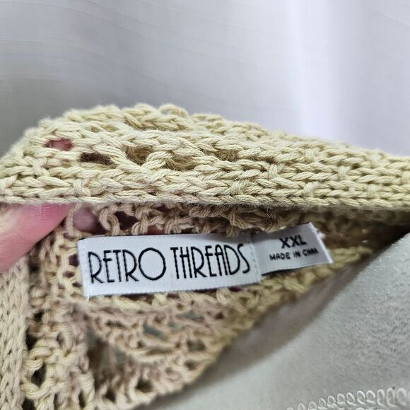 Retro Threads Tan Crochet Knit Open Front Sleeveless Cardigan Size XXL - Picture 6 of 6